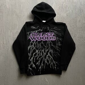 Saint Woods Hoodie Medium Black Lightning Graphic Honor And Glory